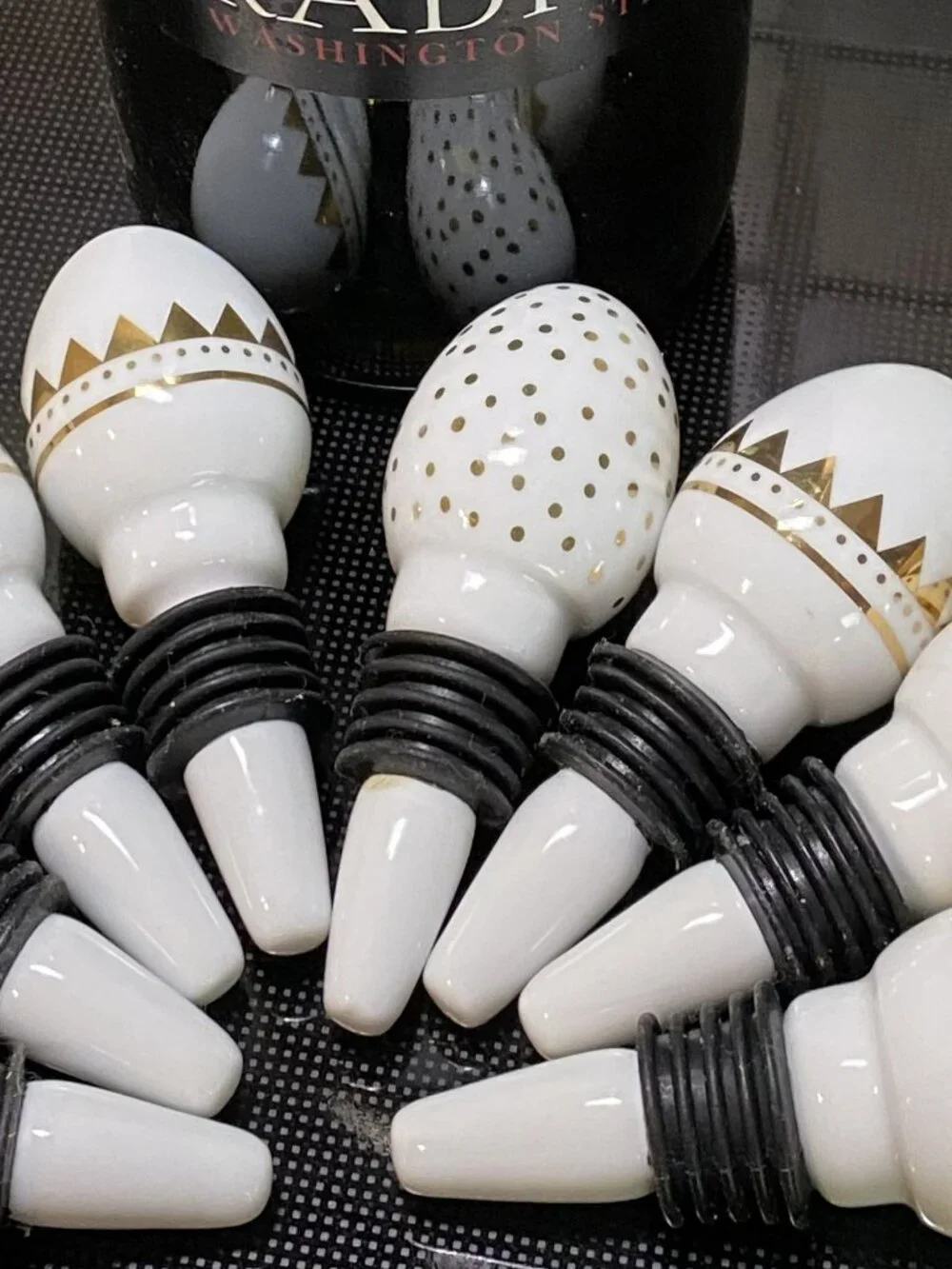 Wine Bottle Stopper-White Glazed Porcelain Egg w/Gold Polka Dots, by Threshold